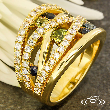 Asymmetrical Diamond And Sapphire Right Hand Ring