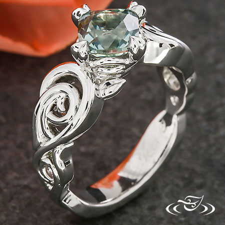 Leaf And Scroll Engagement Ring