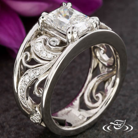 Diamond And Filigree Swirl Engagement Ring