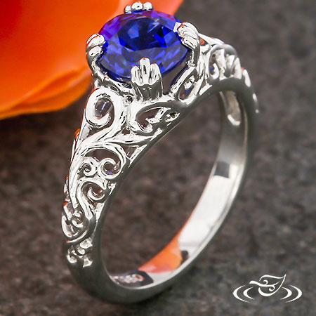 Royal Blue Sapphire & Pierced Curl Engagement Ring