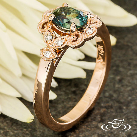 Montana Sapphire & Vintage Halo Engagement Ring