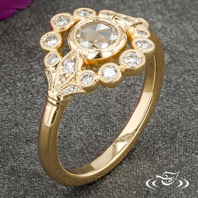 14Kt Yellow Gold Rose Cut Halo