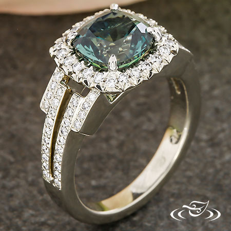 Art Deco Style Montana Sapphire Engagement Ring