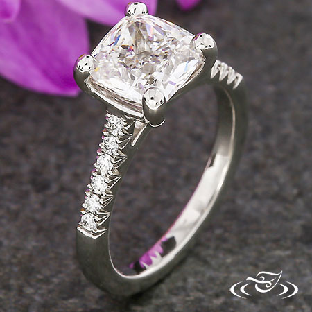 French Set & Cushion Cut Diamond Engagement Ring