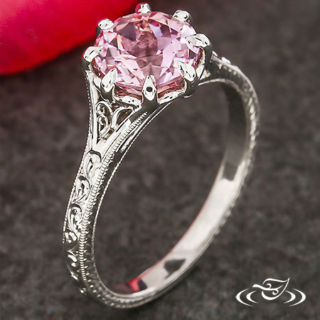 Pink Sapphire Petite Filigree Engagement Ring