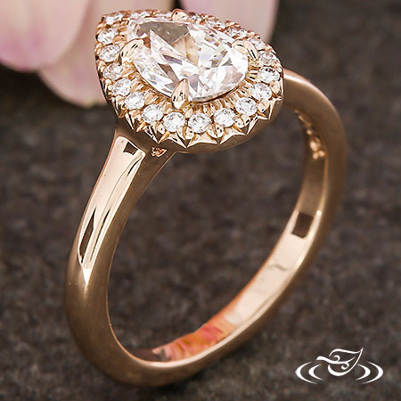 Rose Gold Pear Diamond Halo Engagement Ring