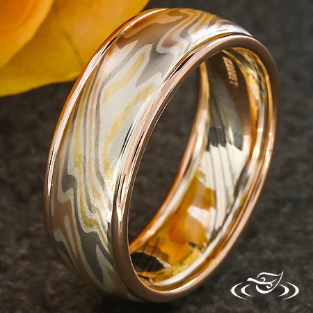 Mokume Band With Rose Gold Edges