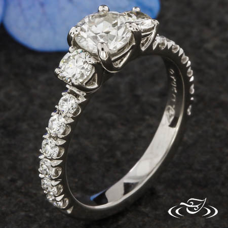 Three Stone & French Set Diamond Engagement Ring
