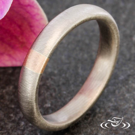 Modern Matte Wedding Band With Rose Gold Accent