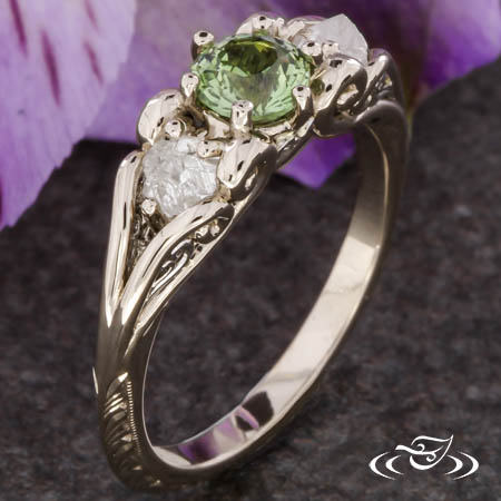 Montana Sapphire And Rough Diamond Engagement Ring