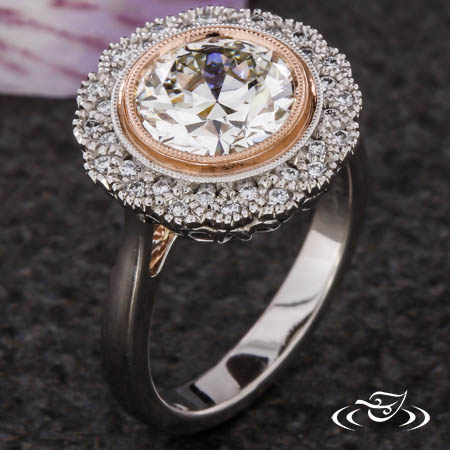 Stunning Platinum And Rose Gold Scalloped Halo Ring