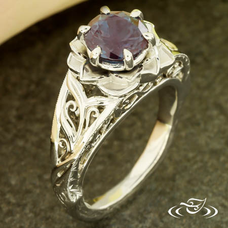 Alexandrite Floral Engagement Ring