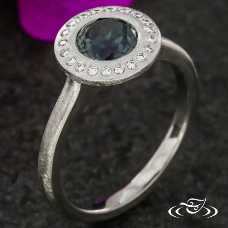 Flush Set Halo Montana Sapphire Ring