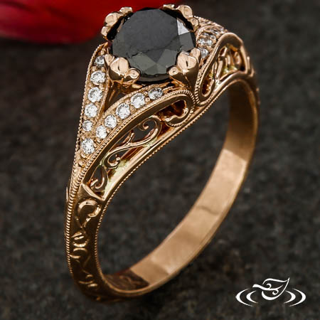 Antique Inspired Rose Gold And Black Diamond Ring