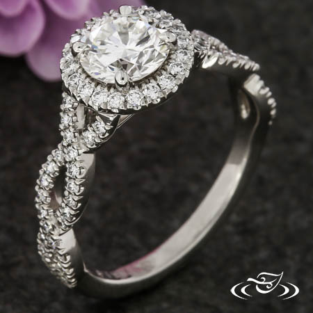 Twisting Diamond Halo Engagement Ring