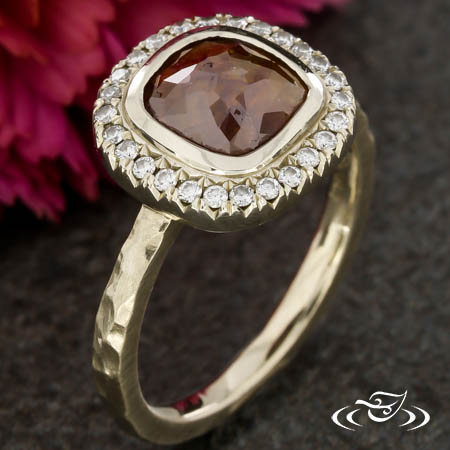 Warm White Gold Rustic Halo With  Rose Cut Diamond
