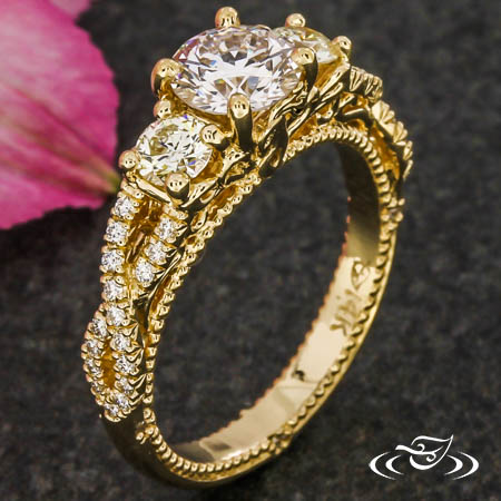 Custom Peacock Inspired 3 Stone Engagement Ring