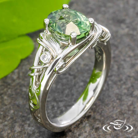 Custom Platinum Sapphire & Filigree Engagement Ring 