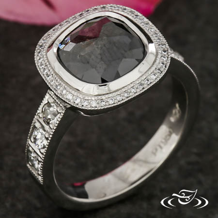 Salt & Pepper Diamond Halo Ring