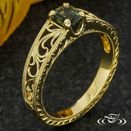 Green Sapphire Filigree Ring