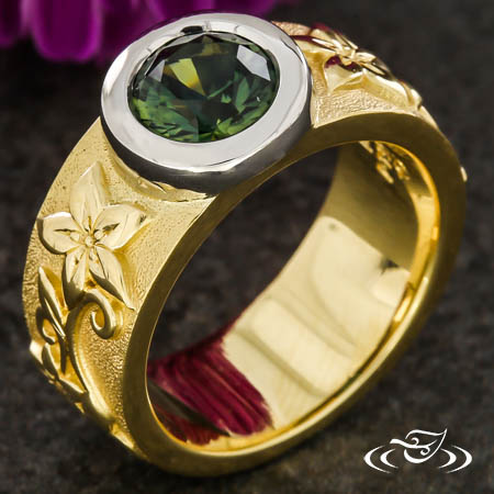 Two Tone Flower And Vine Sapphire Ring 