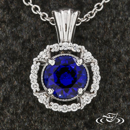 Sapphire And Diamond Halo Pendant