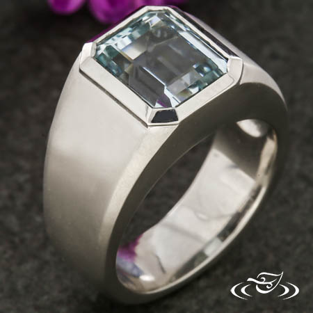 Aquamarine Platinum Signet Ring
