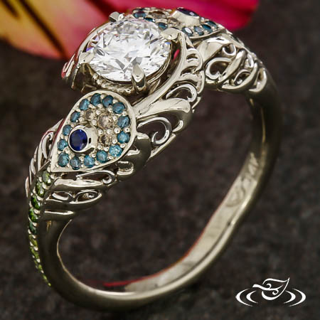 Peacock Feather Engagement Ring