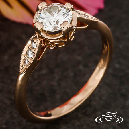 Diamond Leaf Edwardian Basket Engagement Ring