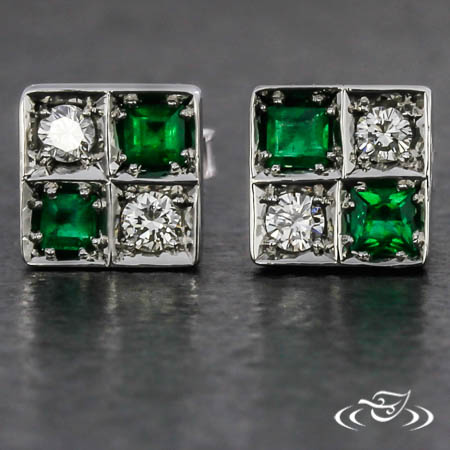 Diamond And Emerald Checkerboard Earrings