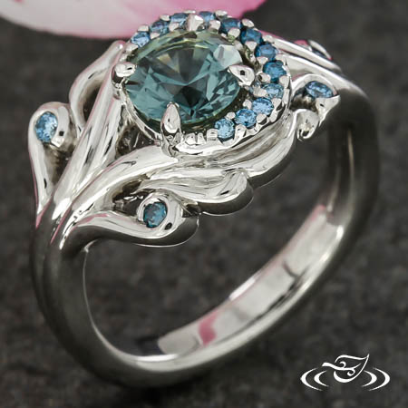 Custom Peacock Inspired Engagement Ring 