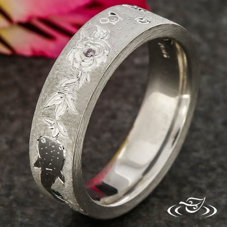  Engraved Band With Whale Shark, Peony, Tea Leaf And Hamster