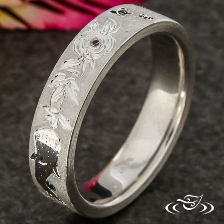 Flora And Fauna Engraved Wedding Band