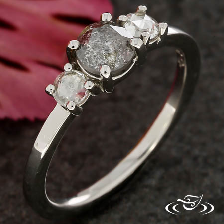 Salt & Pepper Diamond Three Stone Engagement Ring