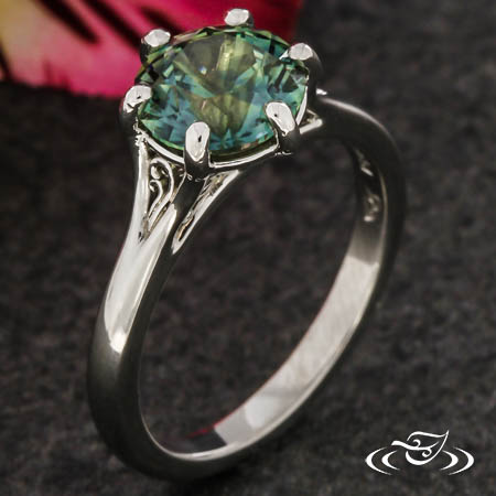 Six Prong Solitaire With Blue Green Montana Sapphire
