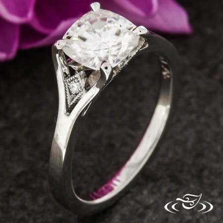 Platinum Solitaire Set With A Cushion Moissanite