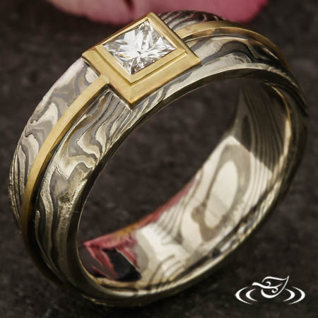 Mokume Gane Diamond Ring