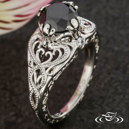 Vintage-Inspired Snake Ring With Black Diamond