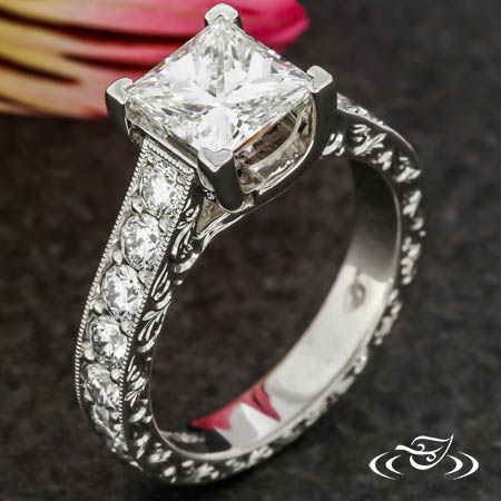 Princess Cut Trellis Style Engagement Ring