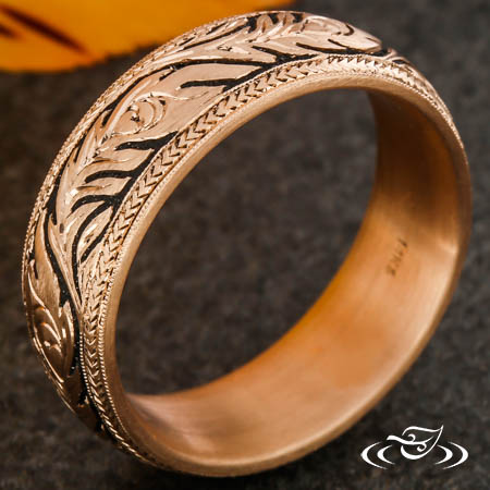 Peacock Feather Engraved Band