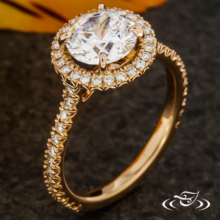 French Pave Halo Engagement Ring
