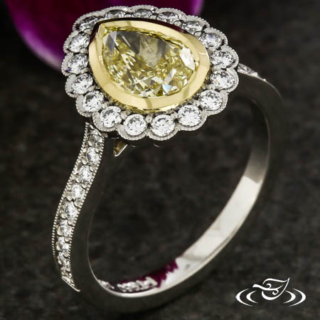 Pear Halo Yellow Diamond Ring