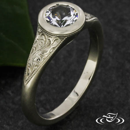 Contemporary Tapered Full Bezel Engagement Ring