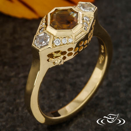 Honeycomb Asscher Orange Sapphire Engagement Ring