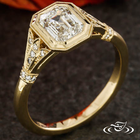 Floral Inspired Emerald Cut Engagement Ring