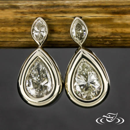 Fancy Cut Trapezoid Halo Drop Earrings with Princess Diamond Center in 14K  White Gold