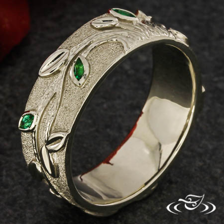  Hand-Carved Tree And Marquise Emerald Leaves