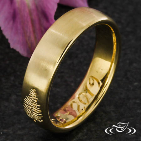 Band With Hand Engraved Pine Tree & Oak Tree