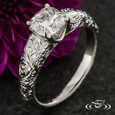 Cushion Engraved Solitaire Ring