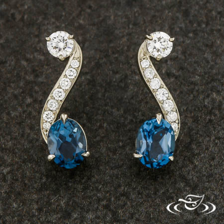 Diamond Swirl And Topaz Earrings 